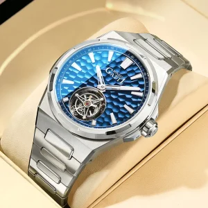 Tourbillon Automatic Mechanical Watch Men Stainless Steel Waterproof Luminous Skeleton Dial Quick Release Strap