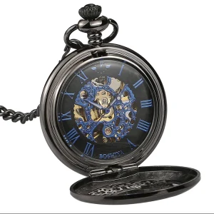 Tourbillon Automatic Moonphase Mechanical Pocket Watch Silver Skeleton Dial Modern