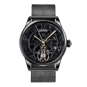 Tourbillon Mechanical Watch for Men Stainless Steel Black Case Sapphire Skeleton Automatic Wristwatch