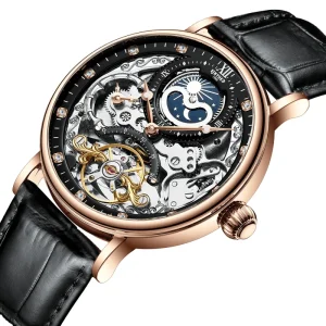 Tourbillon Sport Clock J055 Skeleton Mechanical Automatic Watch Men Casual Business Moon Watch Relojes Hombre