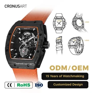 Tourbillon Watch OEM ODM Skeleton Mechanical Watch Carbon Fiber Case & Canvas Belt Strap Private Label Watch