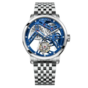 Tourbillon Watch Steel Strap Men’s Business Luxury Skeleton Manual Mechanical Watch Diamond Bezel