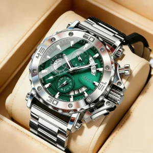 Trade Men’s Heart Stainless Steel Quartz Watch Real Six pin Multifunctional Luminous 30M Water Resistant