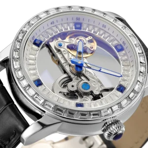 Transparent Luxury Brand Skrox New Leather Strap Watches Business Custom Mens Automatic Mechanical Skeleton Wristwatch