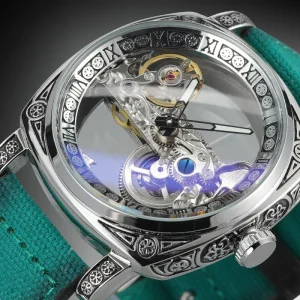 Transparent Skeleton Automatic Watch Engrave Man Mechanical Luxury Custom Wrist Mens Watches