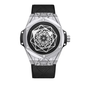 Transparent Tonneau Case Unisex Watch White Rubber Strap Durable Skeleton Automatic Mechanical Pointer Dial