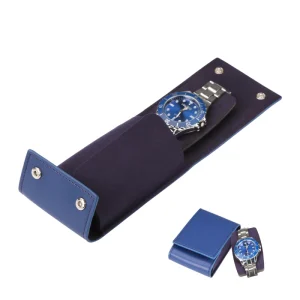 Travel Watch Case Leather Watch Pouch Single Case Unisex Business Travel and Office Christmas Gift (Blue)