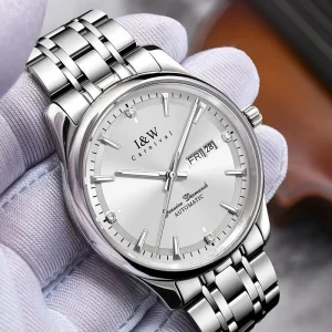 Trending I&W Luxury Automatic Mens Watch Silver Dial Diamond Markers for Stainless Steel Glass 41mm Mechanical Dress Watch
