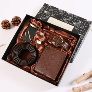 Trending Promotion Gift Set Men’s Watch Sunglasses Leather Belt Wallet Key Chain Perfume Corporate Luxury Men Gift Set
