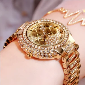 Trendy Gold Women Luxury Sport Wrist Watch Shiny Lady Diamond Jewelry Watches Design for Girls