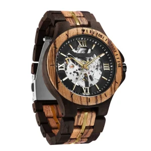 Trendy Low MOQ Customized Men’s Luxury Business Sport Analog Stainless Steel Wooden Automatic Movement 45mm Watches See-through