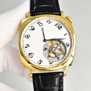 Trendy Luxury Stainless Steel Case Black Genuine Leather Strap Men’s Tourbillon Watch Sports Running Watch