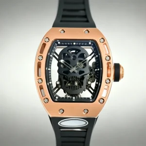 Trendy Unique Fashionable Stainless Steel Case Black Rubber Strap Men’s Sports Mechanical Watch Water Resistant Watch