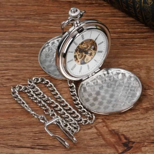 Two Side Opened Hand Wind Mechanical Movement Customized Logo Stainless Steel Antique Style Pocket Watch for Men