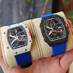Ultra thin Luxury Skeleton Automatic Mechanical Watch 67 02 Black and White Carbon Fiber Tonneau Lightweight Men’s Sports Watch