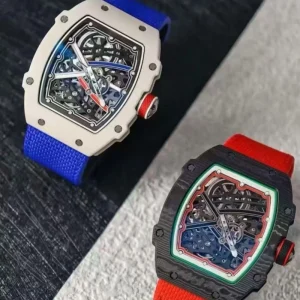 Ultra-thin Skeleton Automatic Mechanical Watch 67-02 Black and White Carbon Fiber Tonneau Lightweight Men’s Sports Watch
