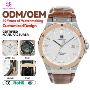Undecember ODM OEM 5ATM Water Resistance Men Business Automatic Watches Wristwatch Leather Strap Mechanical Watch With Luminous