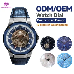 Undecember ODM OEM Custom Automatic Watch 5ATM Waterproof Skeleton Sports Leather Men’s Mechanical Watch with Super Luminous