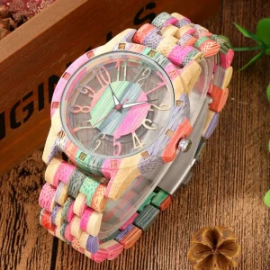 Unique Design Handmade Natural Colourful Bamboo Watch Custom Logo Japan Quartz Men Wooden Watch Relojes De Madera