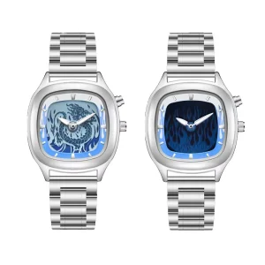 Unique Design Unisex LED Digital Display Blue Fire Al Fajr Alloy Sport Stainless Steel Waterproof Quartz 18mm