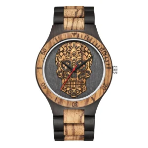 Unique Handmade Cool Skull Wood Watch Custom Japan Quartz Wooden Watch for Men Reloj De Madera