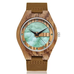 Unique Natural Wood Watch Leather Band Watch Quartz Men’s Fashion Sport Watch