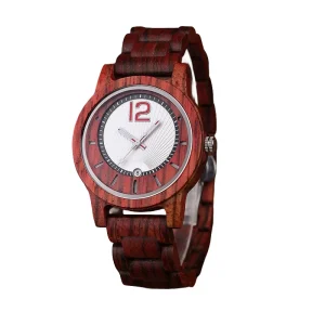 Uniquely Designed Wooden Watch Luminous Hour Markers Calendar Display Quartz Movement 20mm Band Width 42mm Glass Dial 10mm Case