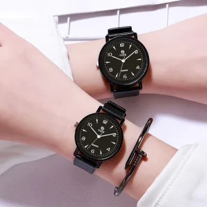 Unisex 40mm Dial Ultra Thin Quartz Watch Fashion Alloy Case Stainless Steel 10mm Strap Junior High School Students’ Watch