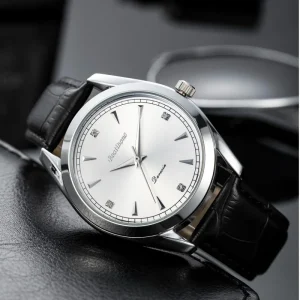 Unisex Alloy Case 38mm Round Dial Luxury Leather Strap Watch Support Customization