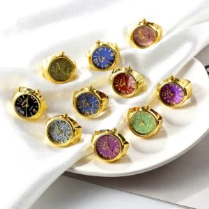 Unisex Alloy Ring Watch Digital Glitter Golden Student Fashion Finger Watch