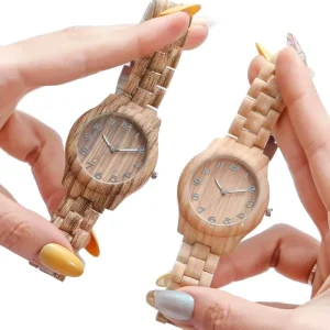 Unisex Bamboo Pattern Alloy Glass 20mm Wooden Sandalwood Wristwatch Fashion Digital Creative Quartz Watches
