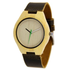 Unisex Bamboo Wood Wristwatch Handmade Genuine Cow Leather Strap Wooden Watch Anniversary Gift