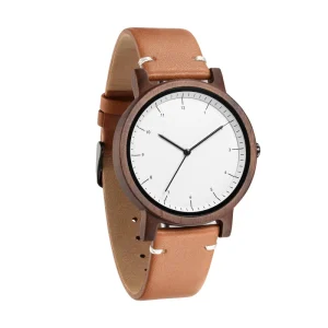 Unisex Casual Walnut Wood Wristwatch Handmade Genuine Cow Leather Strap Wooden Watch Anniversary Gift for Him or Her