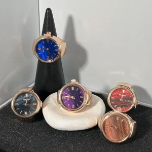 Unisex Custom Logo Plated Gold Watch Dial Quartz Analog Elastic Band Ring