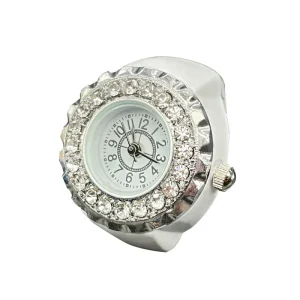 Unisex Diamond Inlaid Trendy Ring Watch Functional Time Telling Finger Jewelry for Women Men