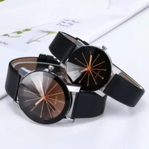 Unisex Diamond Watch Leather Couple Watch Black Simple Dial