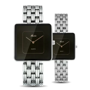 Unisex Luxury Quartz Watch Black Dial Stainless Steel Band Fashion Casual Design for Men and Women