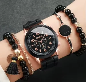 Unisex Luxury Quartz Watch Fashionable Alloy Case 38mm Glass Dial Window Silicone Band Material