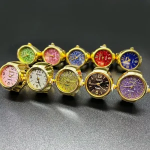 Unisex Luxury Trendy Alloy Gold Shell Starry Sky Ring Watch Diamond Quartz Stones Stainless Steel Case Gold Wedding Gift