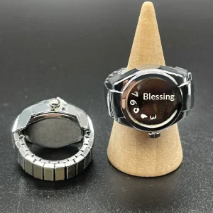 Unisex Punk Finger Ring Watch Elastic Band Quartz Mini Size Stainless Steel Anniversary Gift for Students Birthdays Christmas