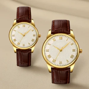 Unisex Quartz Watch Alloy Case Leather Strap 40mm Dial 20mm Band Waterproof Modern Daily Use