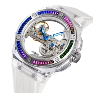 Unisex Skeleton Mechanical Design Men’s Watch Stainless Steel Alloy Case Glass
