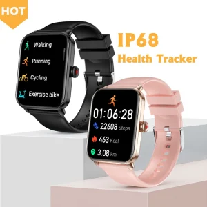 Unisex Square Smart Watch with Silicone Band for Calling Fitness Tracker IP68 Waterproof for Android & iPhone