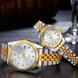 Unisex Stainless Steel Glass Waterproof Watch with Rhinestone