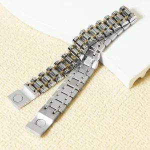 Unisex Stainless Steel Gold Plated Watch Chain Bracelet Stylish Hip Hop Geometric Design Trendy Waterproof and No Fading