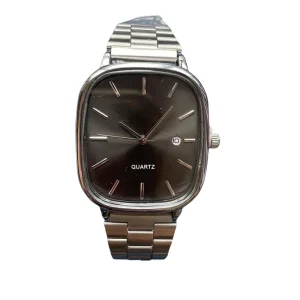 Unisex Stainless Steel Square Quartz Watch Calendar Wrist Watch