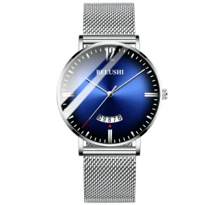 Unisex Ultra-Thin 8mm Case Thickness Gradient Quartz Movement Stainless Steel Watch Waterproof Auto Date Pointer