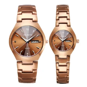 Unisex Watch Men Women Rose Gold Wrist Watch Stainless Steel Band Gift for Couple Lovers