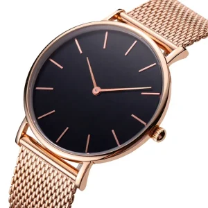 Unisex Watch Rose Gold 40mm Stainless Steel Case Leather Band Fashion Sport Watch with Japanese Movement