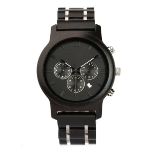 Unisex Wooden Watch Stainless Steel Leather Quartz Chronograph Vintage Glass Dial Window Limited Edition